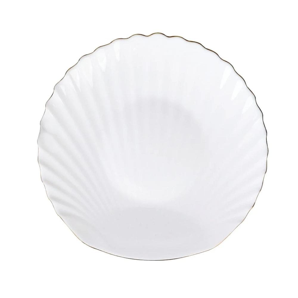 Prato Raso Branco Concha 26Cm Borda Dourada Gold Rim