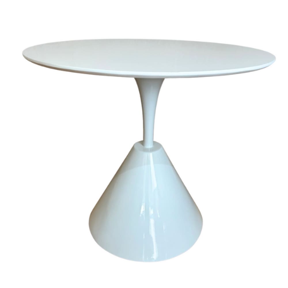 Mesa De Jantar Cone Redonda Masp 120 cm Tampo Laca Branca Base Branca