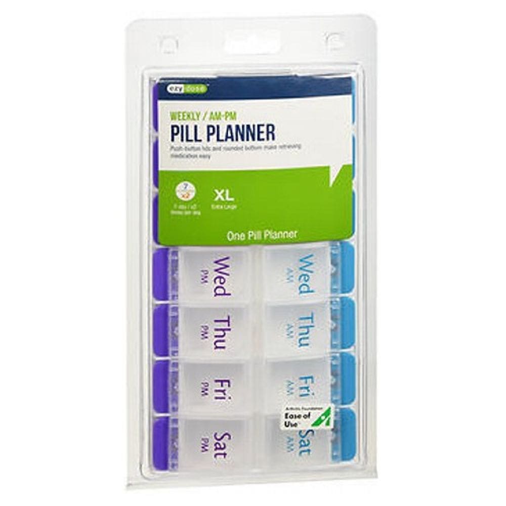 Lembrete de pí com botão de pressão Ezy Dose 7 dias am/pm extra grande 1 cada por Ezy Dose (pacote com 4)