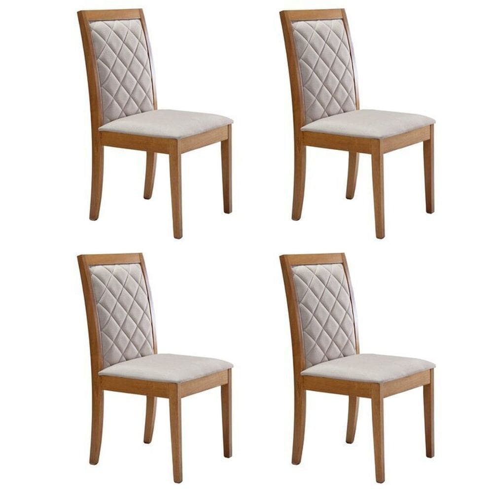 Conjunto 4 Cadeiras Estofadas e Madeira Maciça Berlim Cinamomo/Bege