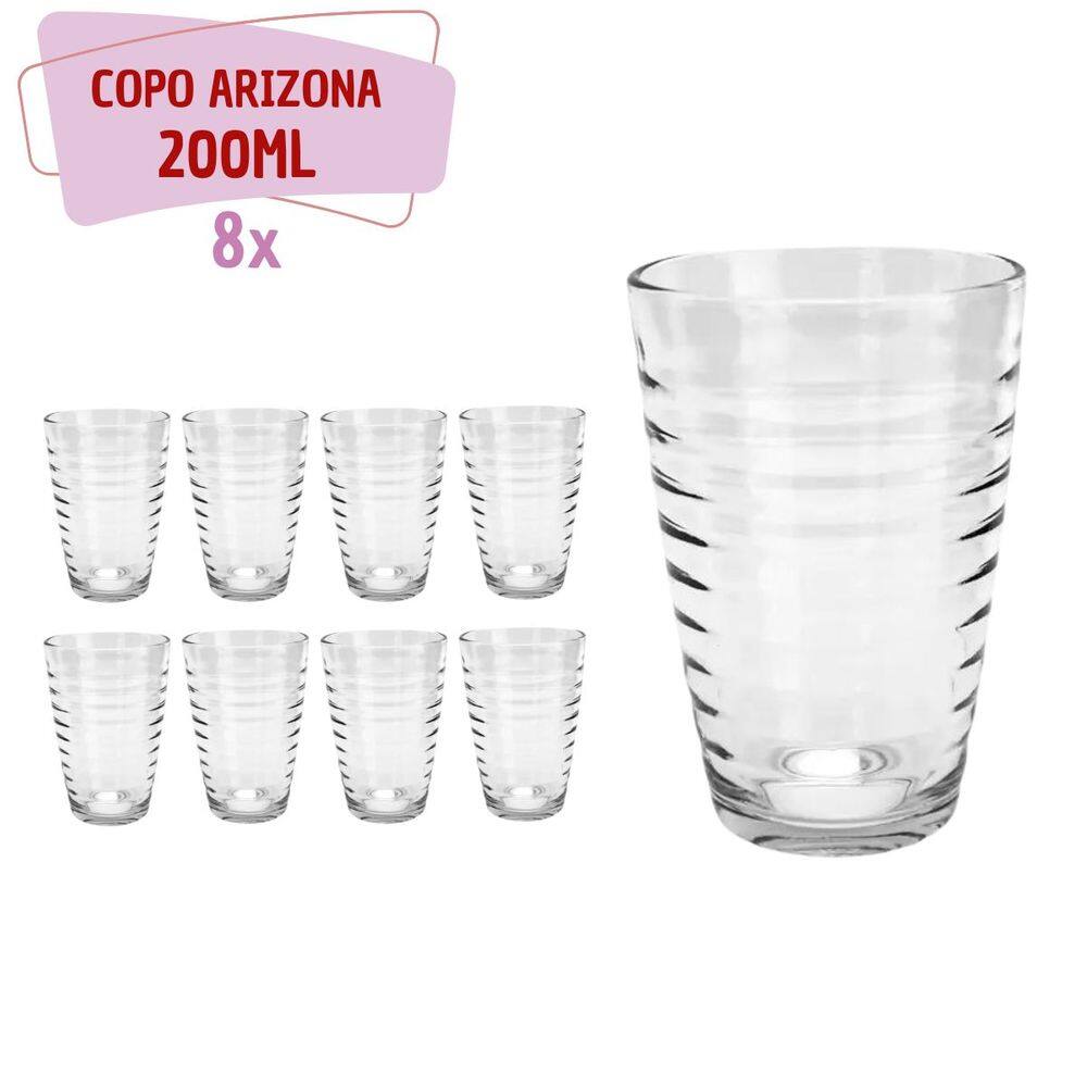 8 Copos Transparentes de Vidro 200ML Alto Resistência