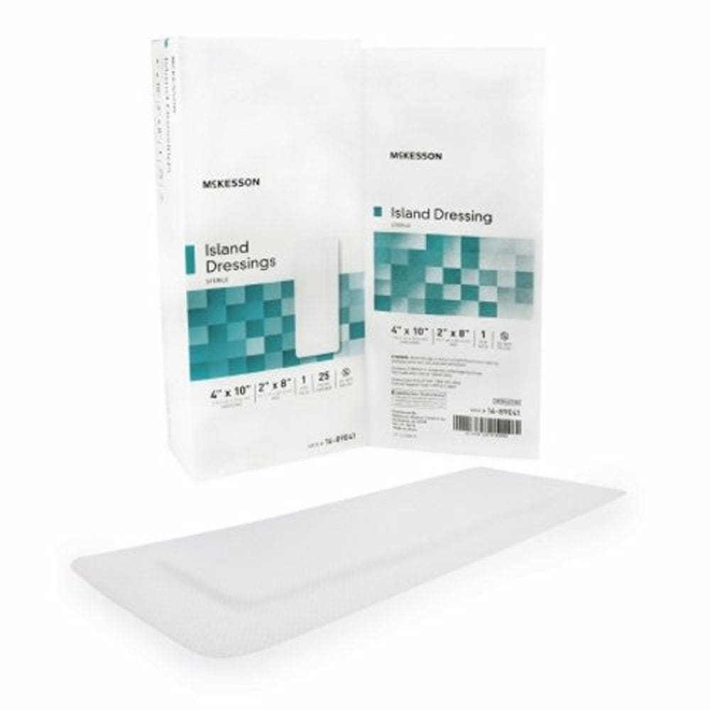 Curativo adesivo McKesson 4 X 10 Polegadas Polipropileno / Rayon Rectangle Branco Estéril Branco Caso Branco de 100 por McKesson