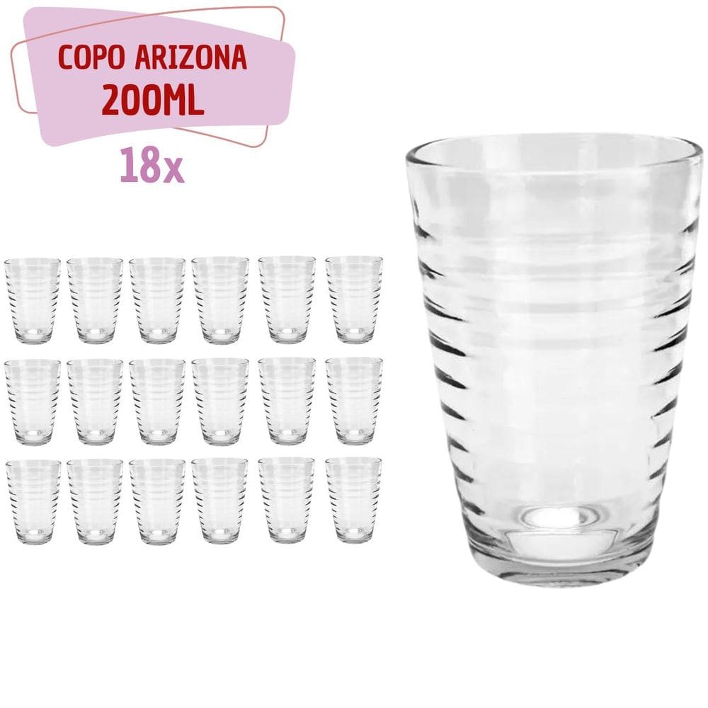Kit 18 Copos Resistentes de Vidro Transparente Suco 200ML