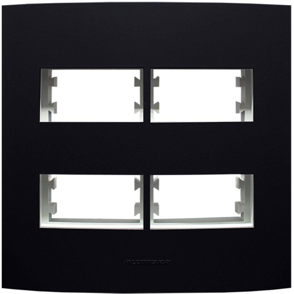 Placa 4X4 com Suporte Para 4 Módulos Distanciados Inova Pro Class Alumbra Preto Ébano