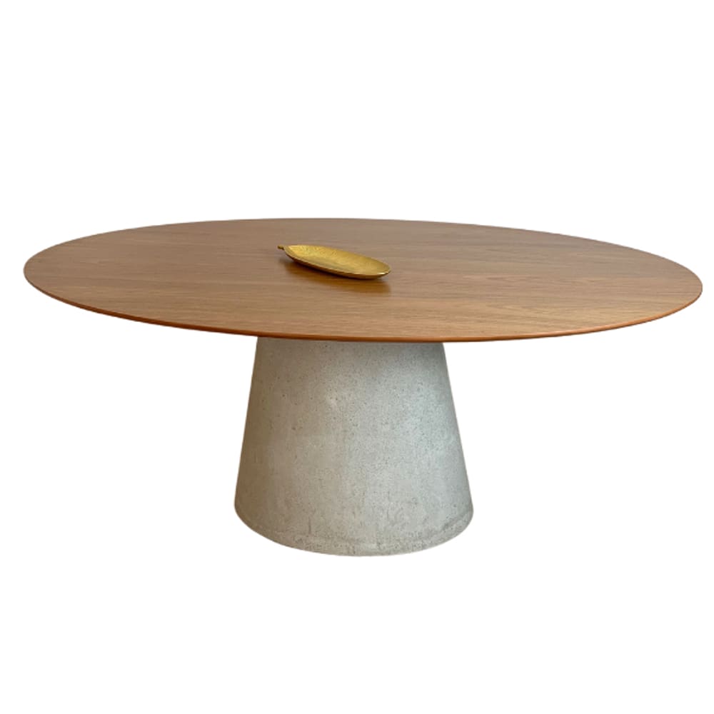 Mesa de Jantar Cone Oval 180x100 cm Tampo Freijó Base Concreto Maciço