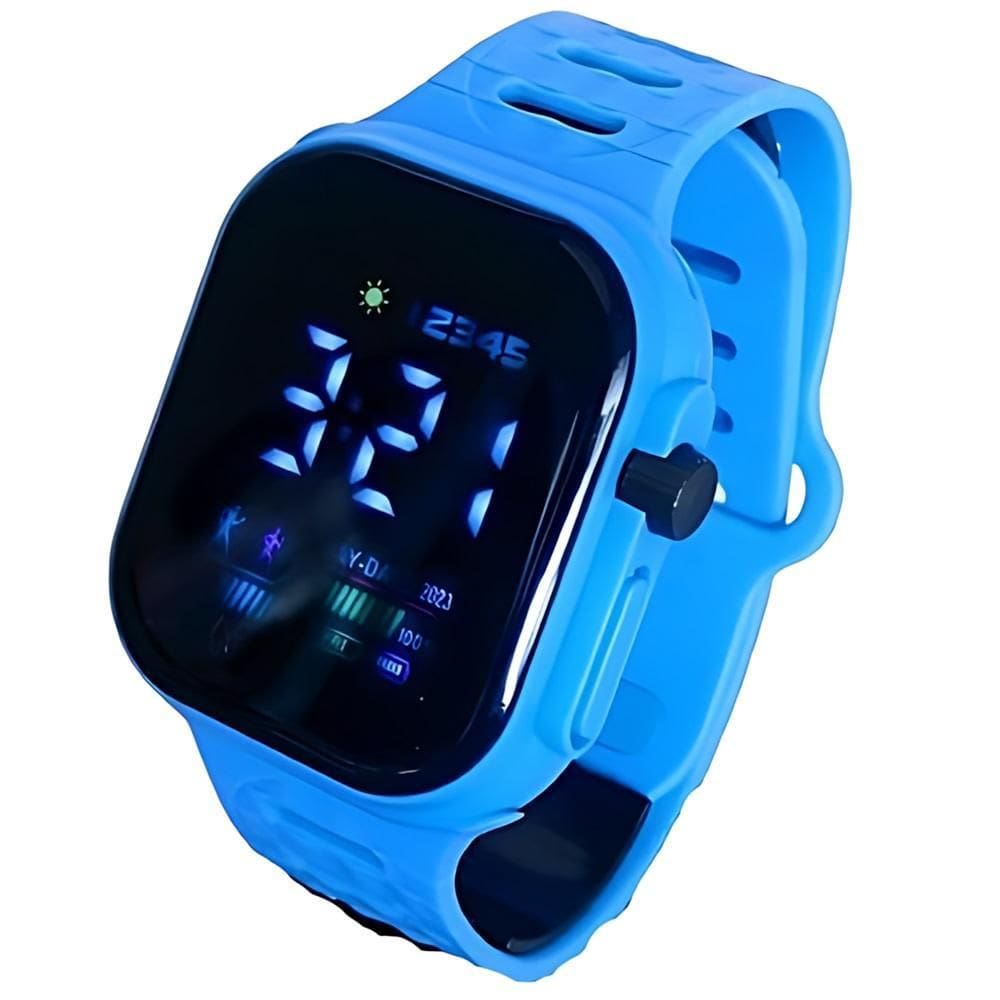 Relógio Leve Barato Azul Visor Colorido Led Masculino 2024