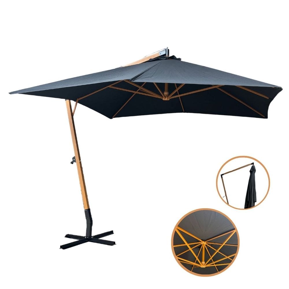 Ombrelone Lateral Suspenso Estrutura Madeira 3m Gigante Manivela Jardim Importway Iwoblm-300