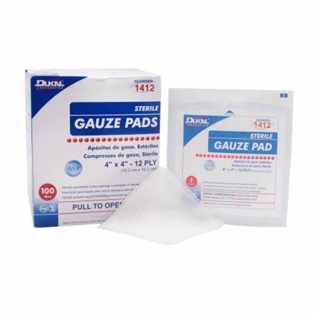 Gaze Sponge Dukal Cotton 12-Ply 4 X 4 Polegadas Quadrada Estéril 100 Conde por Dukal