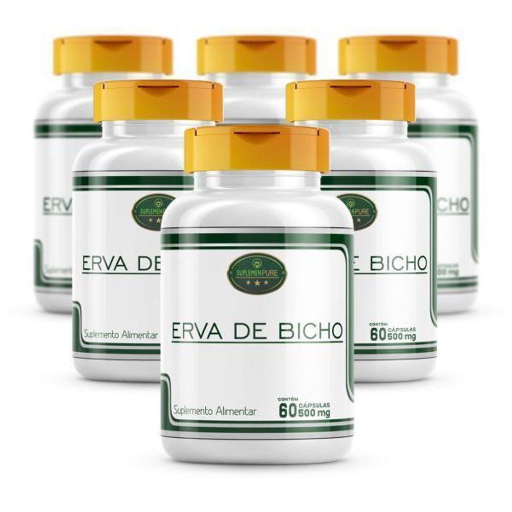 Kit 6 Potes Erva De Bicho - Pimenta-D`Água - 360 Cáps 500Mg