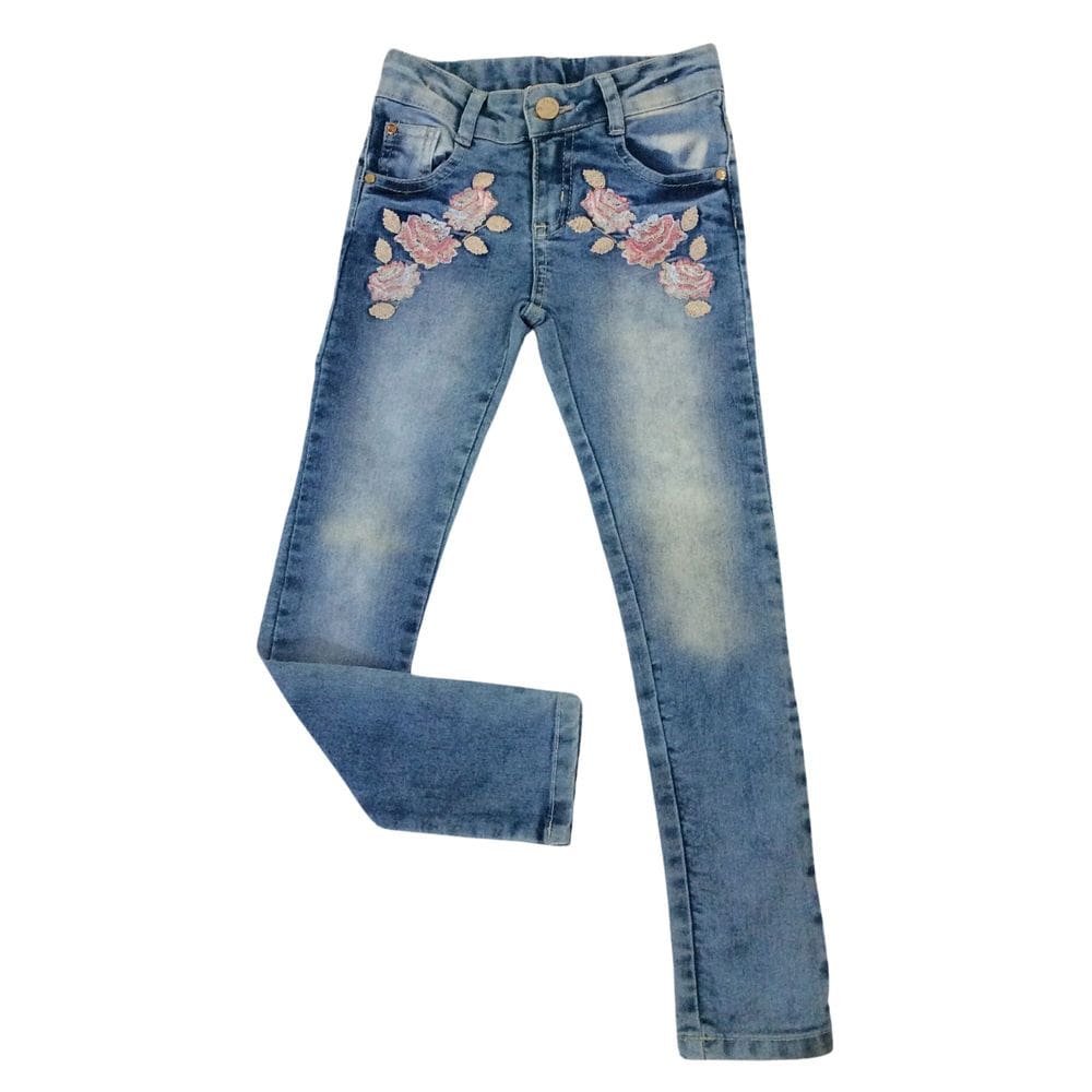 Calça Jeans infantil fem Petit Cherie Bordada