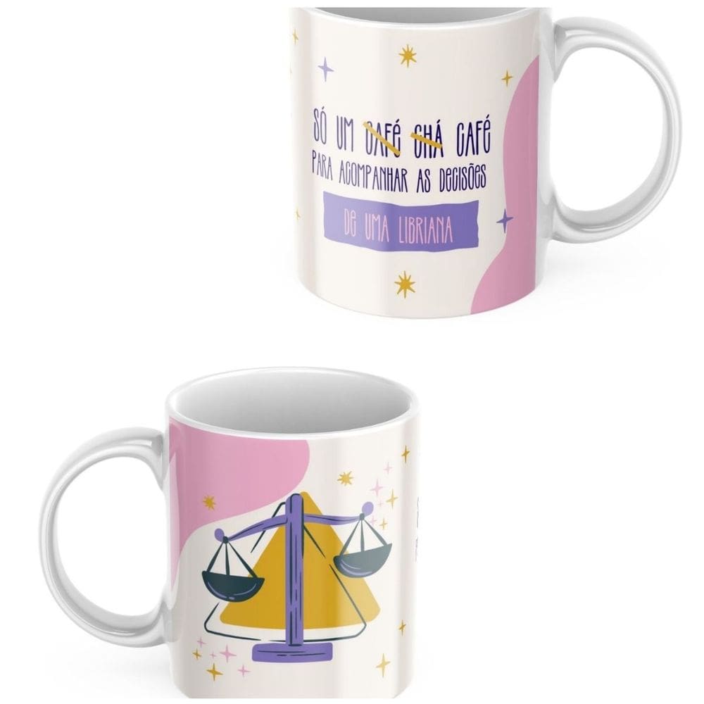 Caneca Xicara de Café ou Chá de Porcelana Personalizada Signos Libra Divertida Engraçada para Presente Criativo 325ml