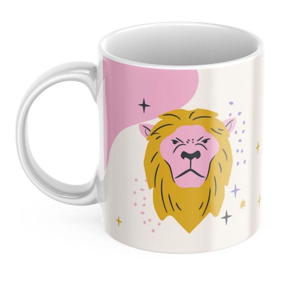 Caneca Xicara de Café ou Chá de Porcelana Personalizada Signos Leão Divertida Engraçada para Presente Criativo 325ml