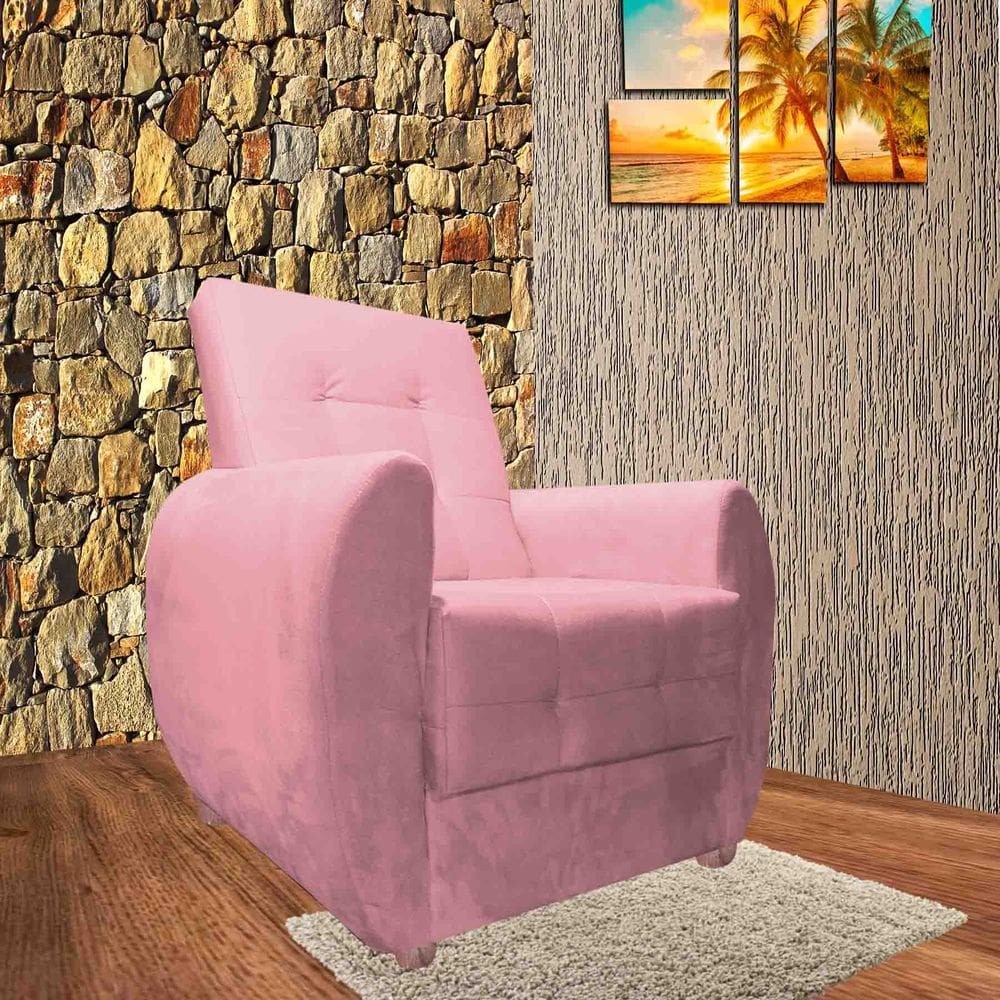 Poltrona Confortável Para Amamentação Com Puff Descanso Pamela Rosa