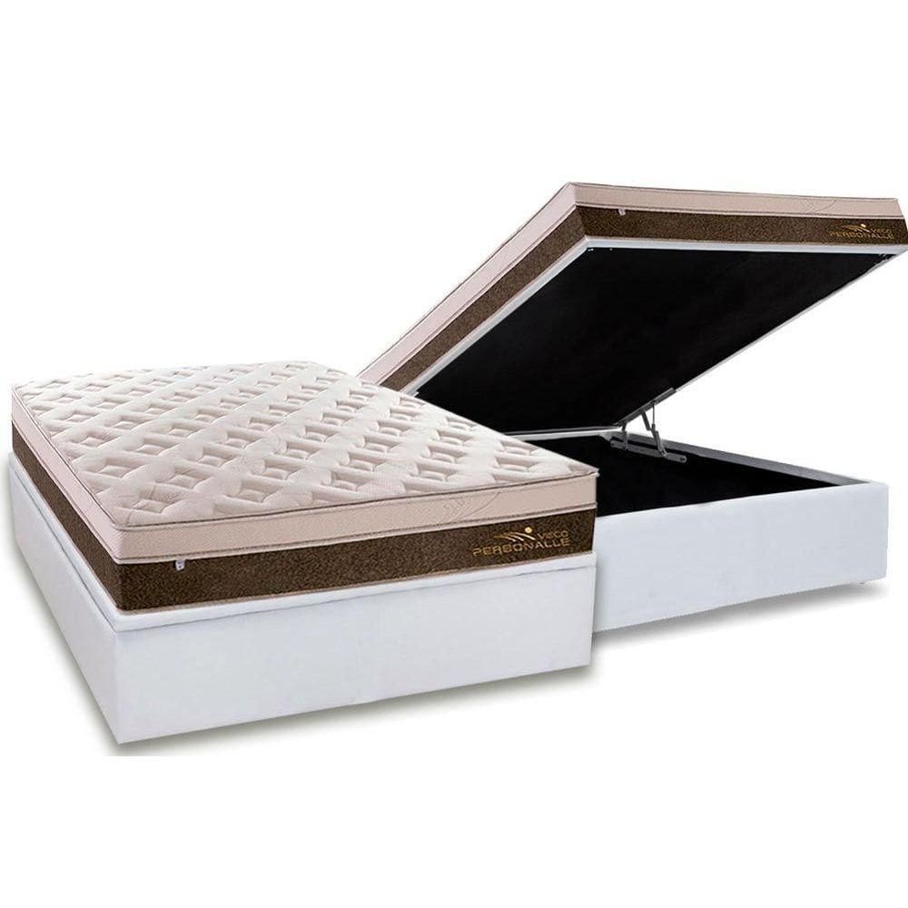Cama Box Baú Casal: Colchão Molas MasterPocket Ensacadas Plumatex   Personalle + Base CRC Courano White(138x188)