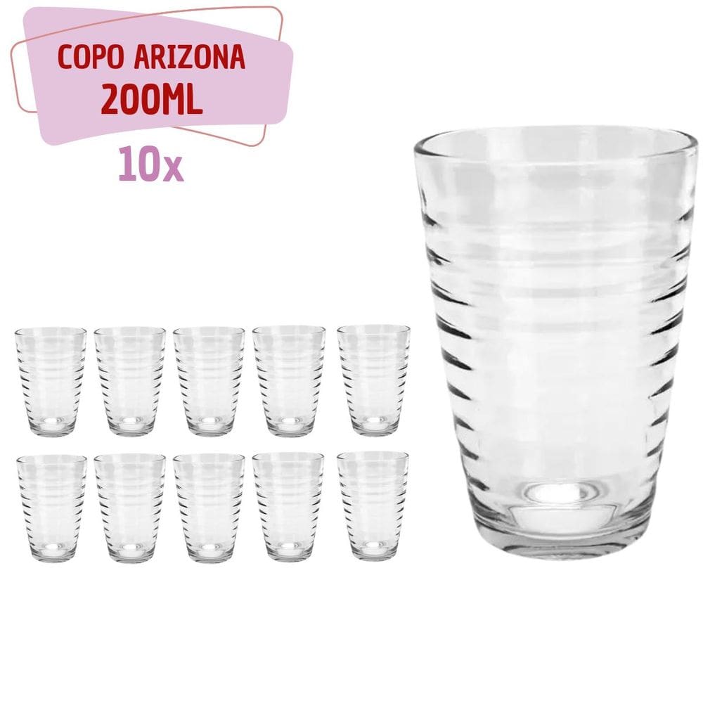 Copo de Vidro Conjunto com 10Un de 200ML Suco Água ou Drinks
