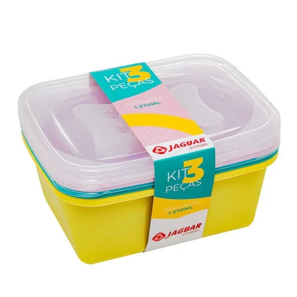 Kit 3 Potes Retangulares Multiuso com Tampa Transparente 1,27 Litros - Conjunto de Pote 3 peças - PANAMI
