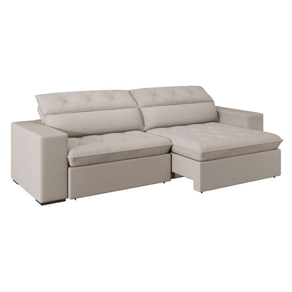 sofá 5 lugares retrátil e reclinável com usb jazz molas suede marfim 290 cm