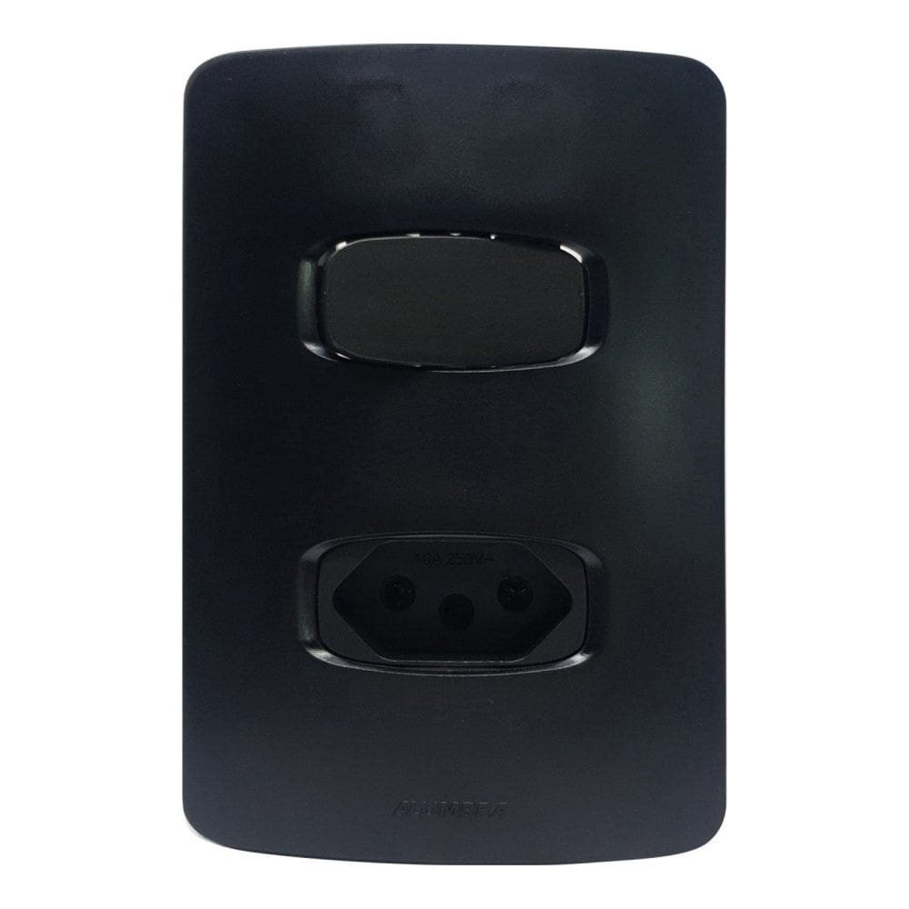 Conjunto Interruptor Simples + 1 Tomada 20A Gracia Maxx Alumbra Preto