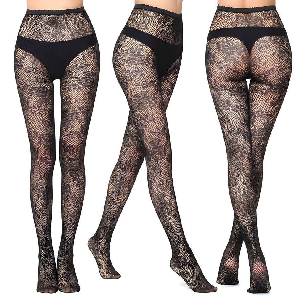 Meia Calça Arrastão Bordada Com Renda Sensual Estilosa