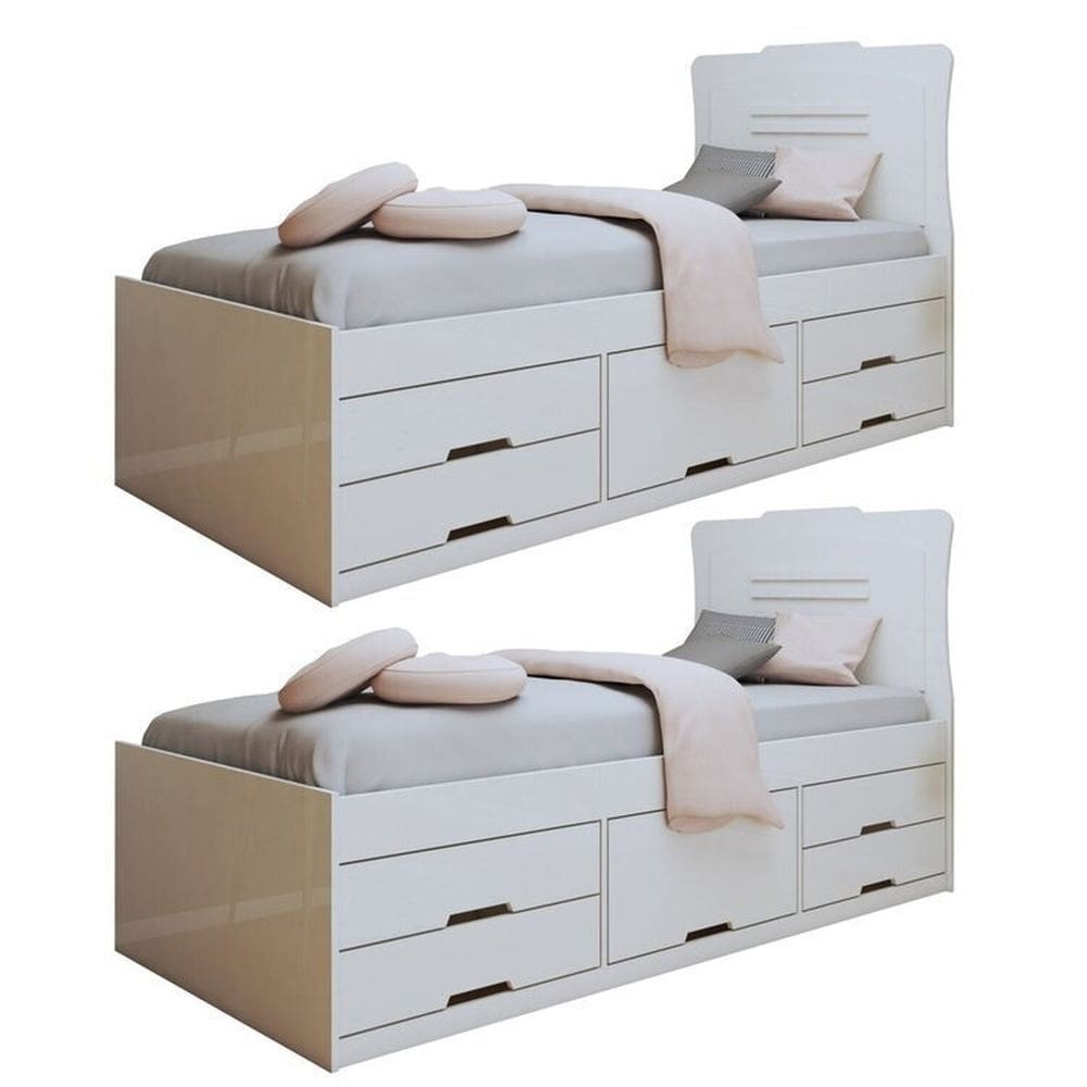 Conjunto 2 Cama Solteiro 5 Gavetas Júlia Branco
