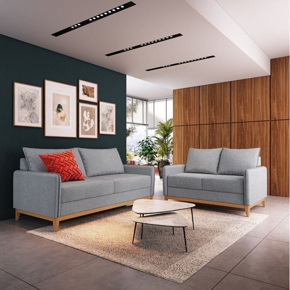 Conjunto Sofá 2 e 3 Lugares Bipartido Lugano Cinza