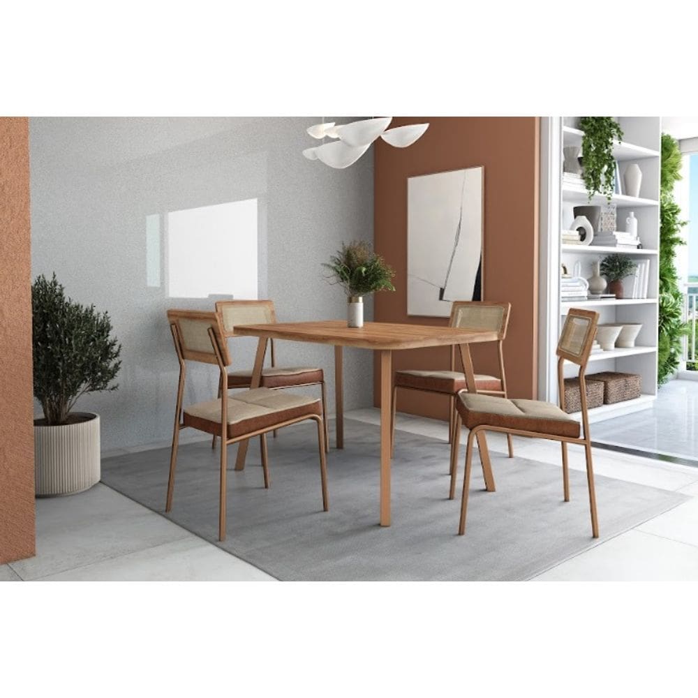 Conjunto  Mesa 1,20 Carraro Stellar Petra-Rosê  Com 4 Cadeiras Lux  Areia-Rosê