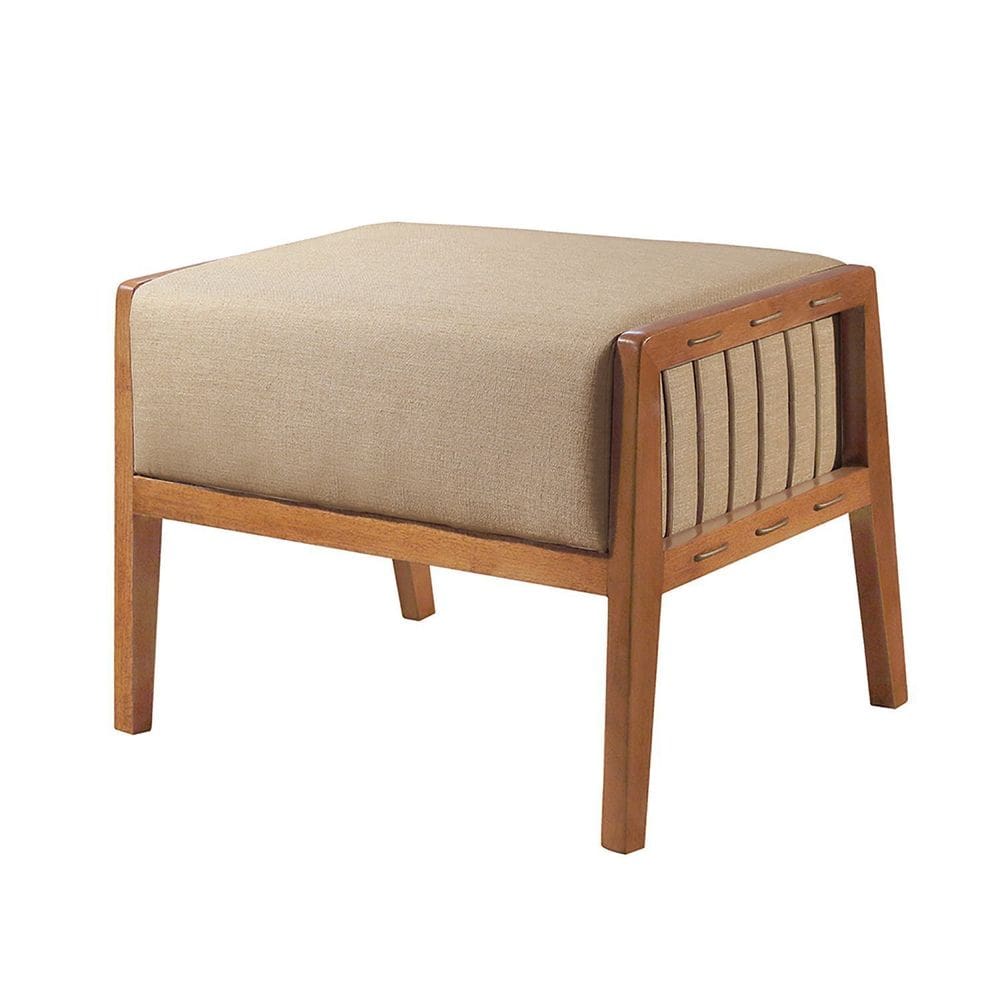 Puff Banqueta Madeira Maciça Gael Luxo Bege