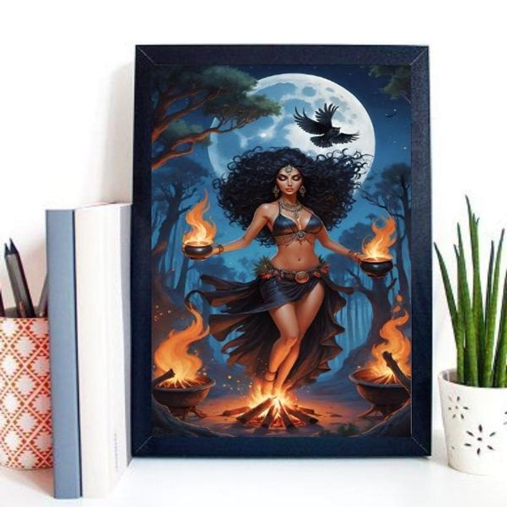 Quadro Decorativo Cigana Ritual Da Lua 33X24Cm - Com Vidro