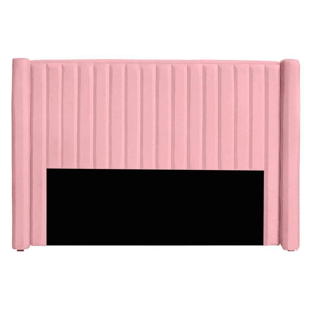 Cabeceira Casal Estofada Para Cama Box Alicia Veludo Cor Rosa Bebe