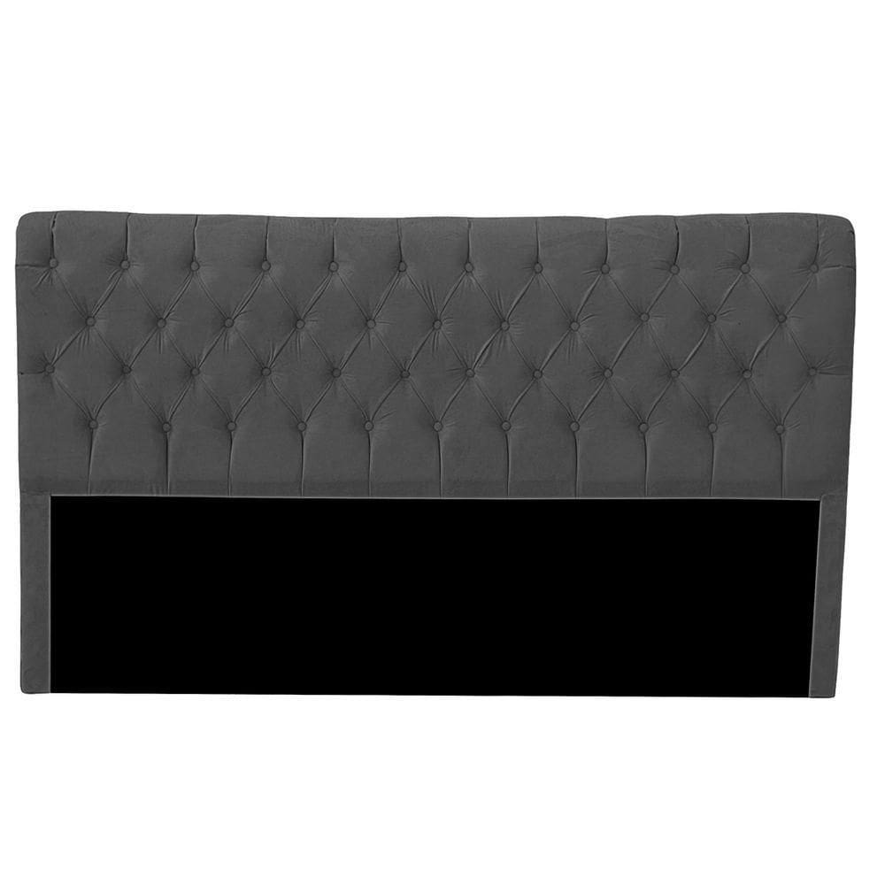 Cabeceira Casal Estofada Para Cama Box Glass Veludo Cor Cinza Chumbo