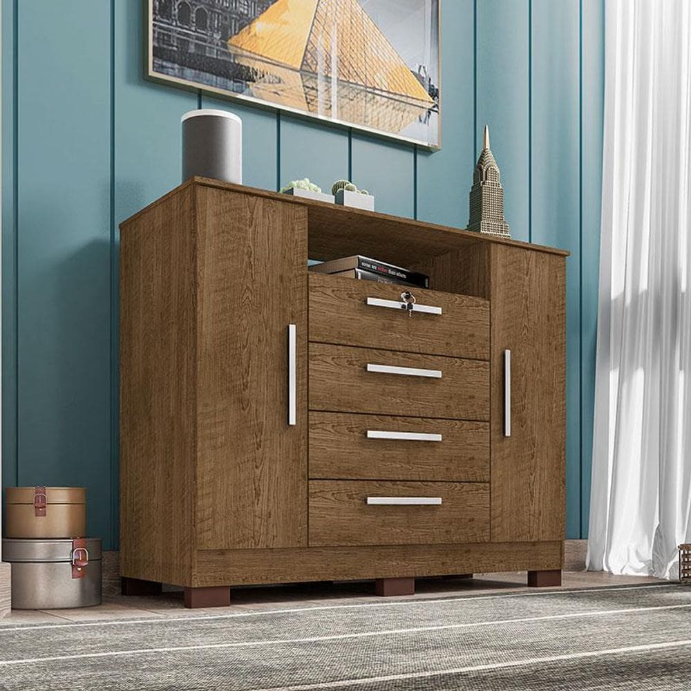 Cômoda Ambiente Madri 4 Gavetas 2 Portas Malbec - Incorplac