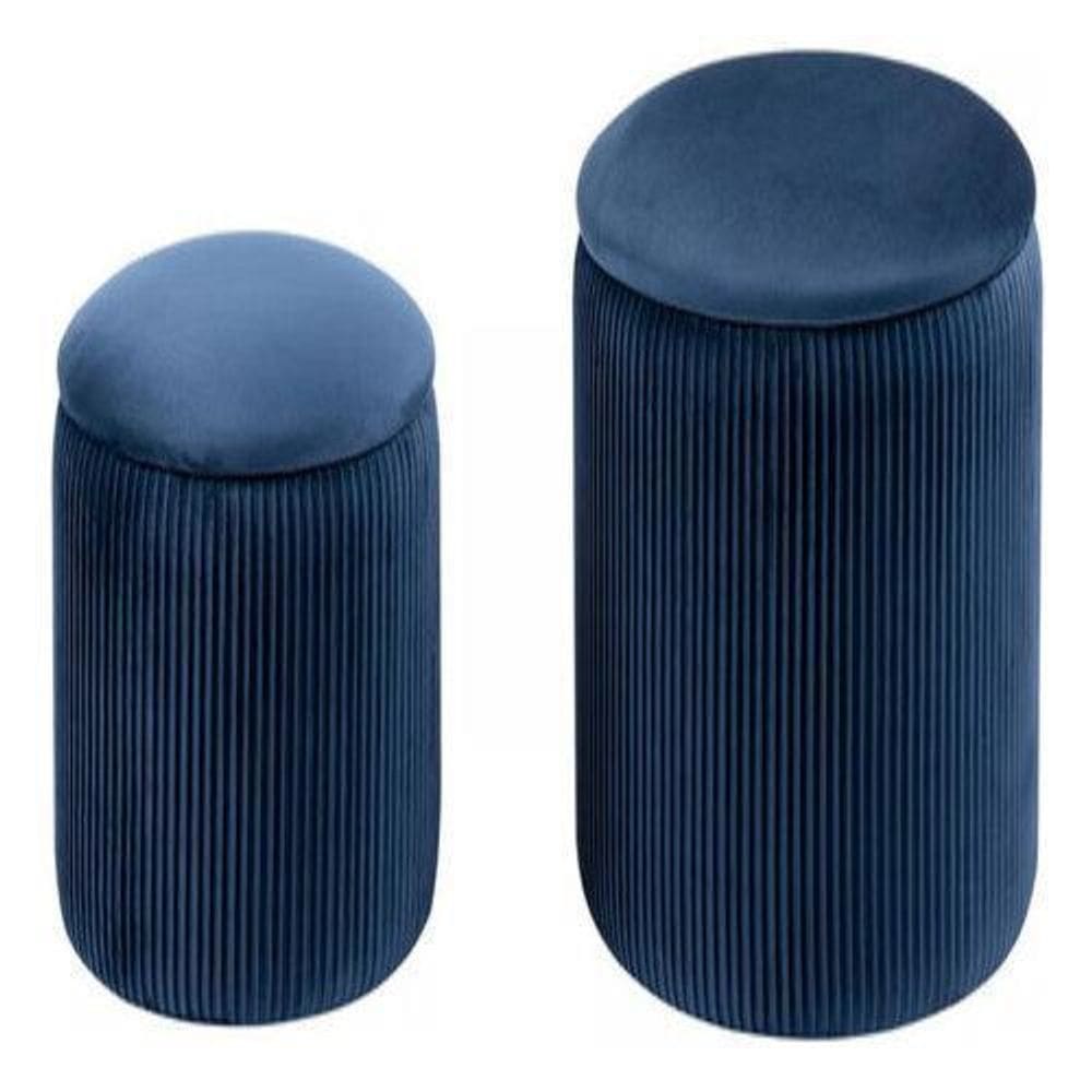Conjunto 2 Puff Tecido 36X35Cm E 44X42Cm Até 100Kg - Azul