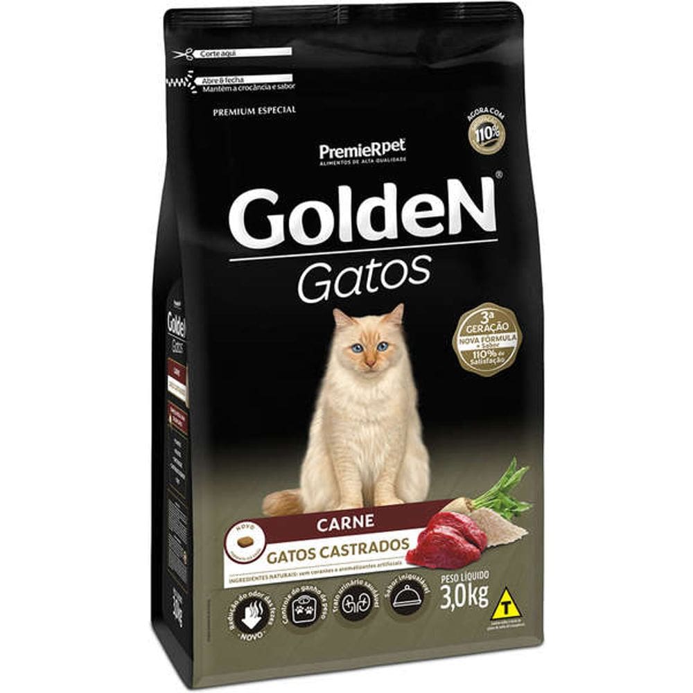 Golden Gatos Ad. Castr. Carne 3 Kg