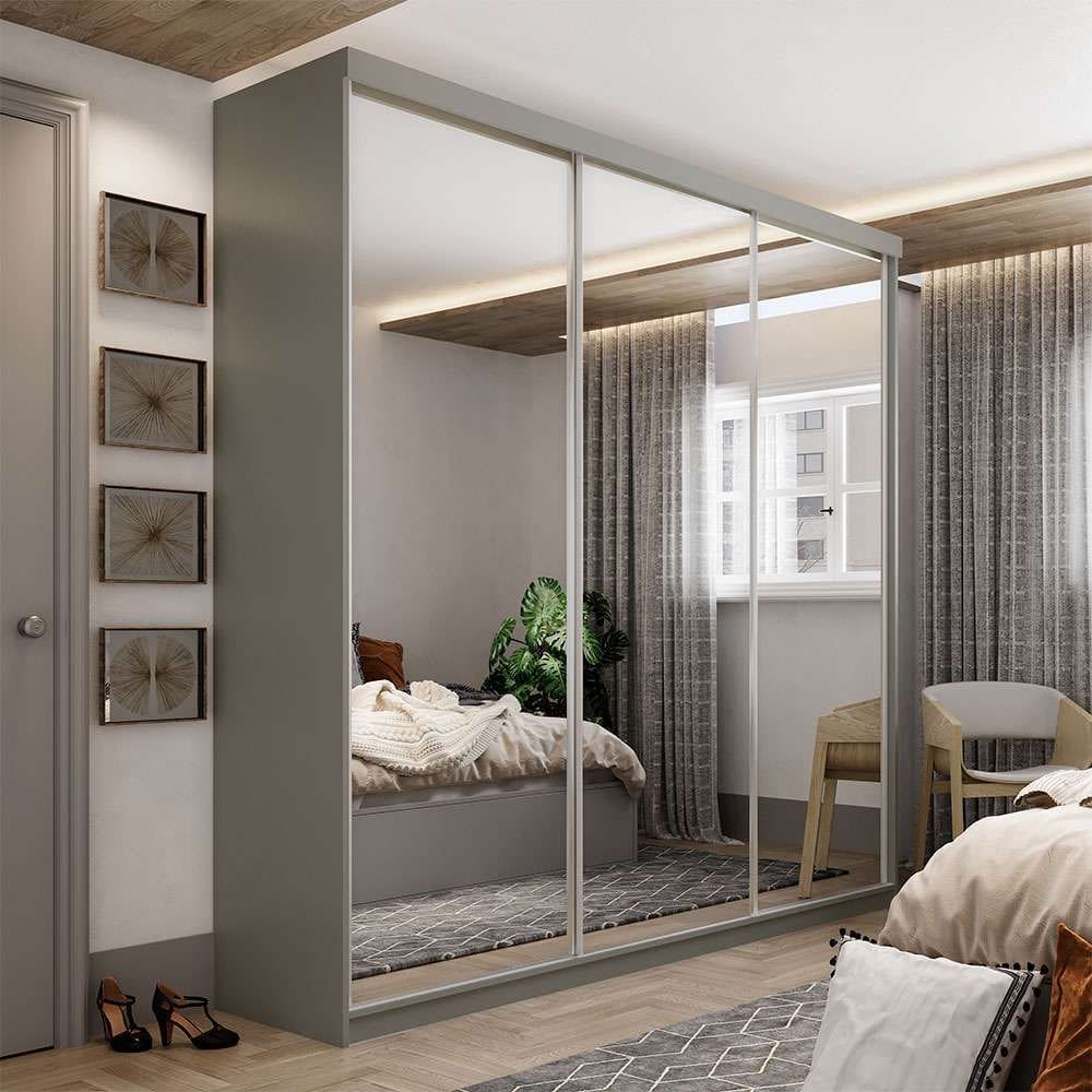 guarda-roupa casal com 3 espelhos geneve 3 pt 4 gv cinza