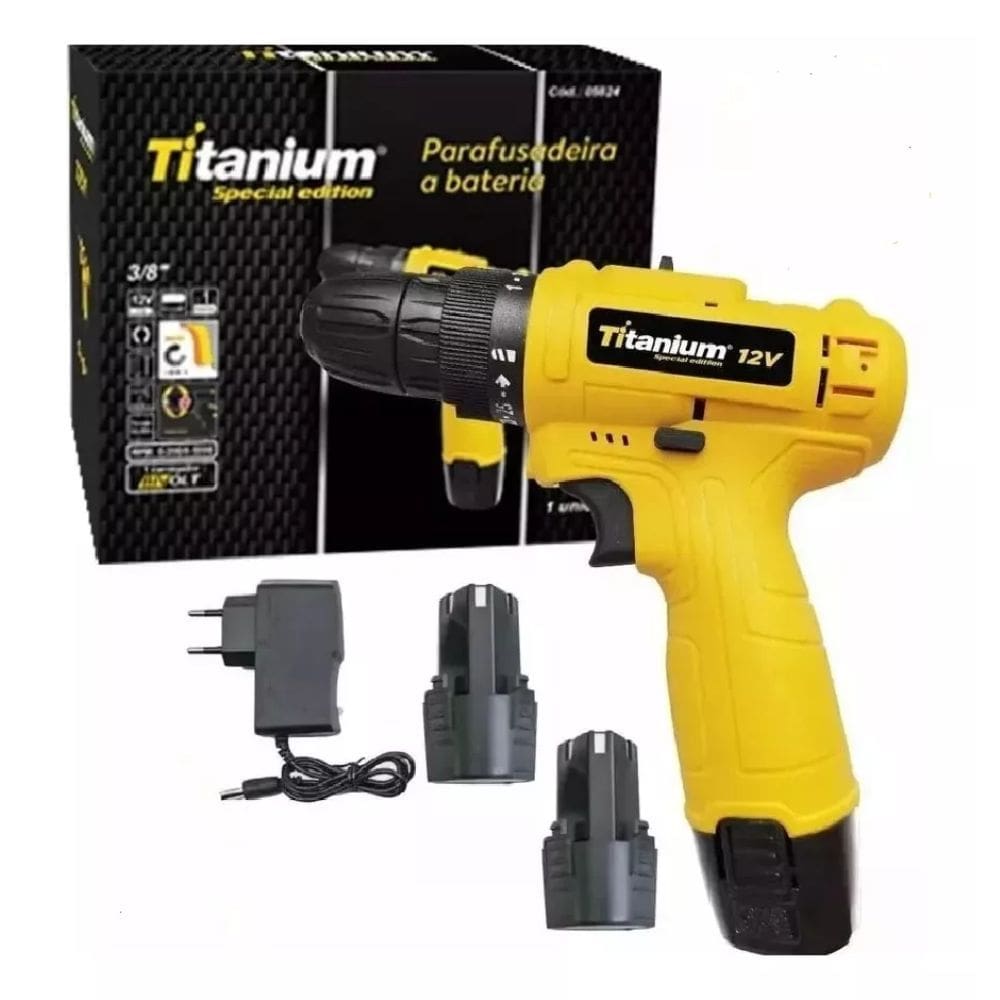 Parafusadeira Furadeira 12v 3/8 2 Baterias Biv Titanium