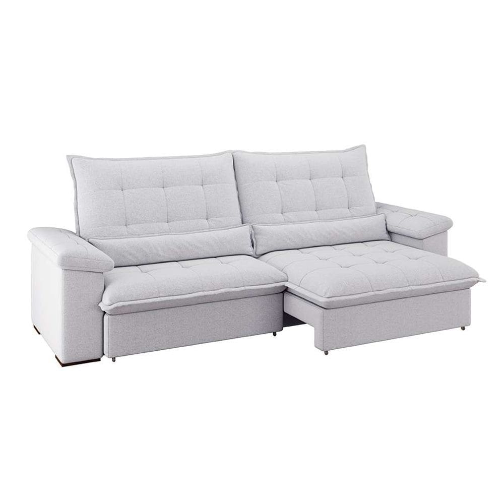 sofá 4 lugares retrátil e reclinável módena molas ensacadas linho cinza claro