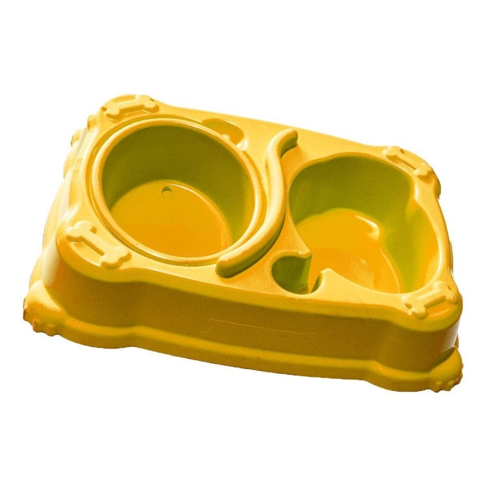 Comedouro E Bebedouro Duplo Prime Amarelo 1000Ml Pet Au Jel