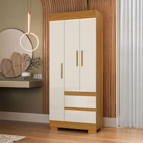 guarda-roupa solteiro maya 3 pt 2 gv cinamomo e off white 75 cm