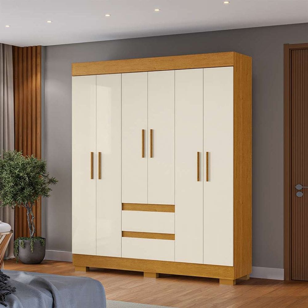 guarda-roupa casal maya 6 pt 2 gv cinamomo e off white 149 cm