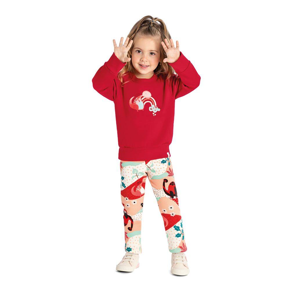 Conjunto Elian Menina Moletom Dinossauro Vermelho Cód: 569
