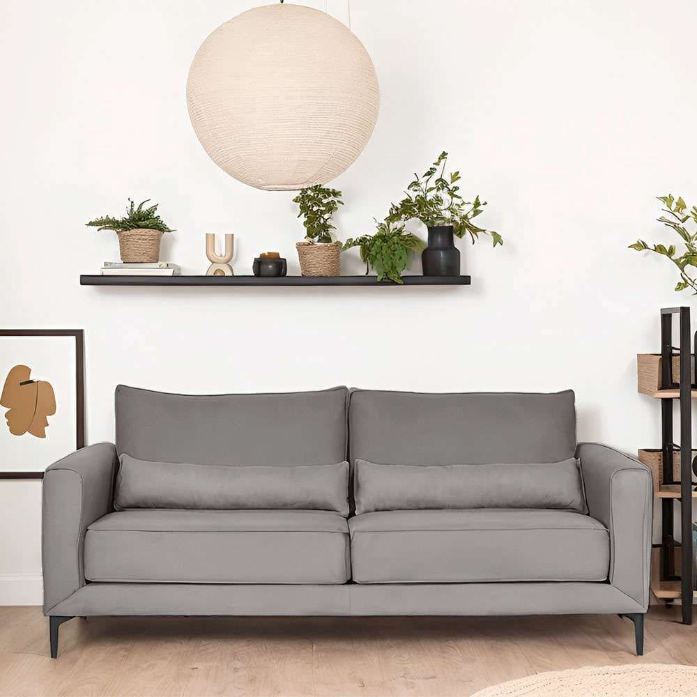 sofá 3 lugares versatti suede cinza 210 cm