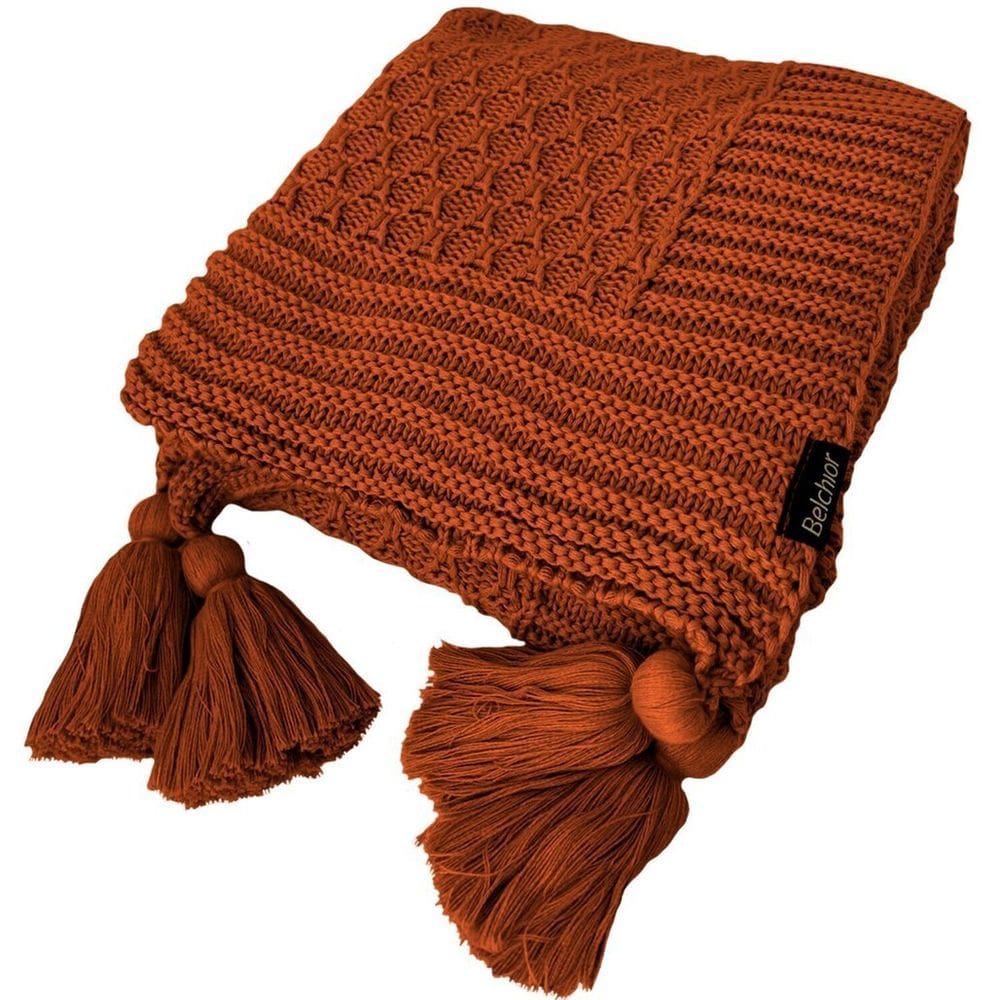Manta Peseira de Tricot 90x180 Cm com Tassel - Colméia Terracota