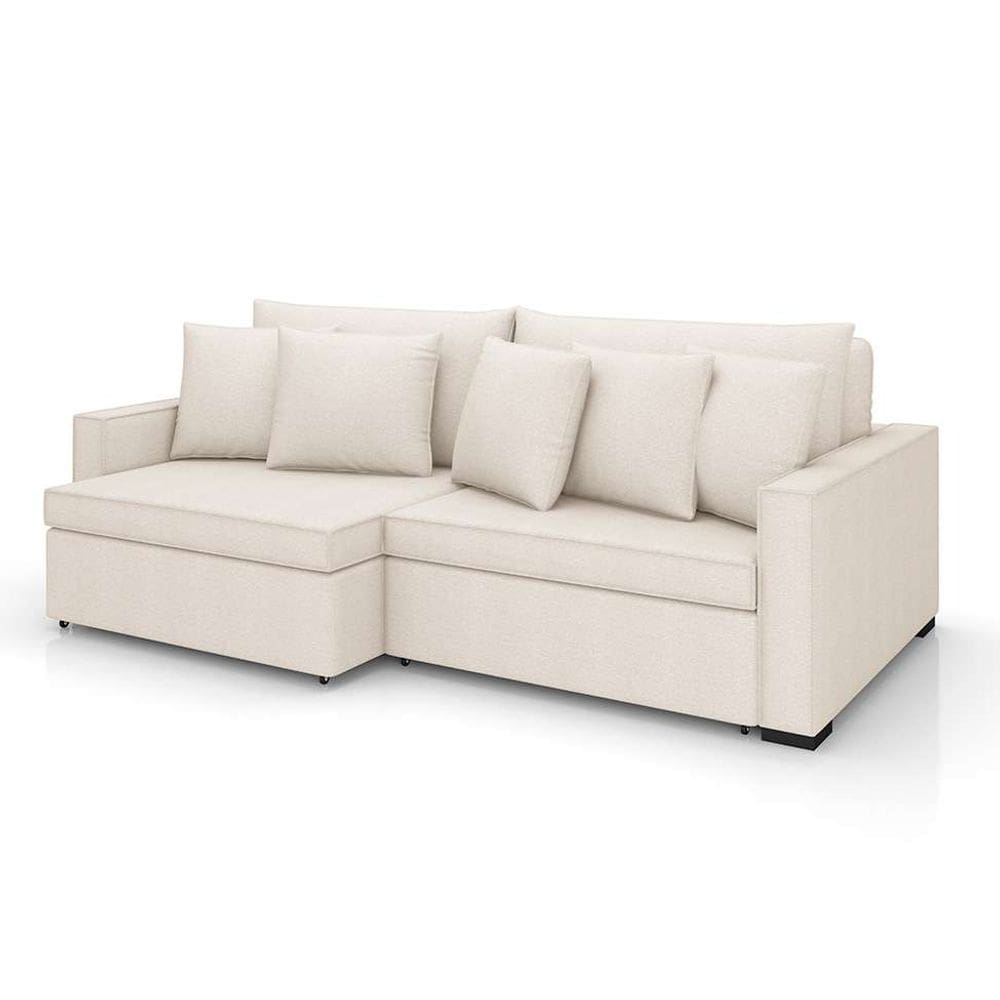 sofá 3 lugares retrátil e reclinável rivera linho bouclé cru 245 cm