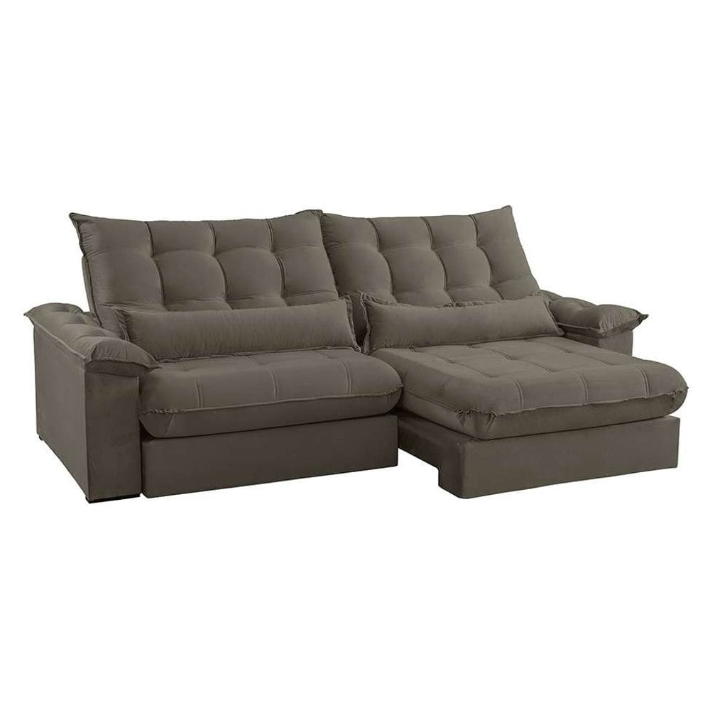 sofá 3 lugares retrátil e reclinável aruba veludo cinza 210 cm