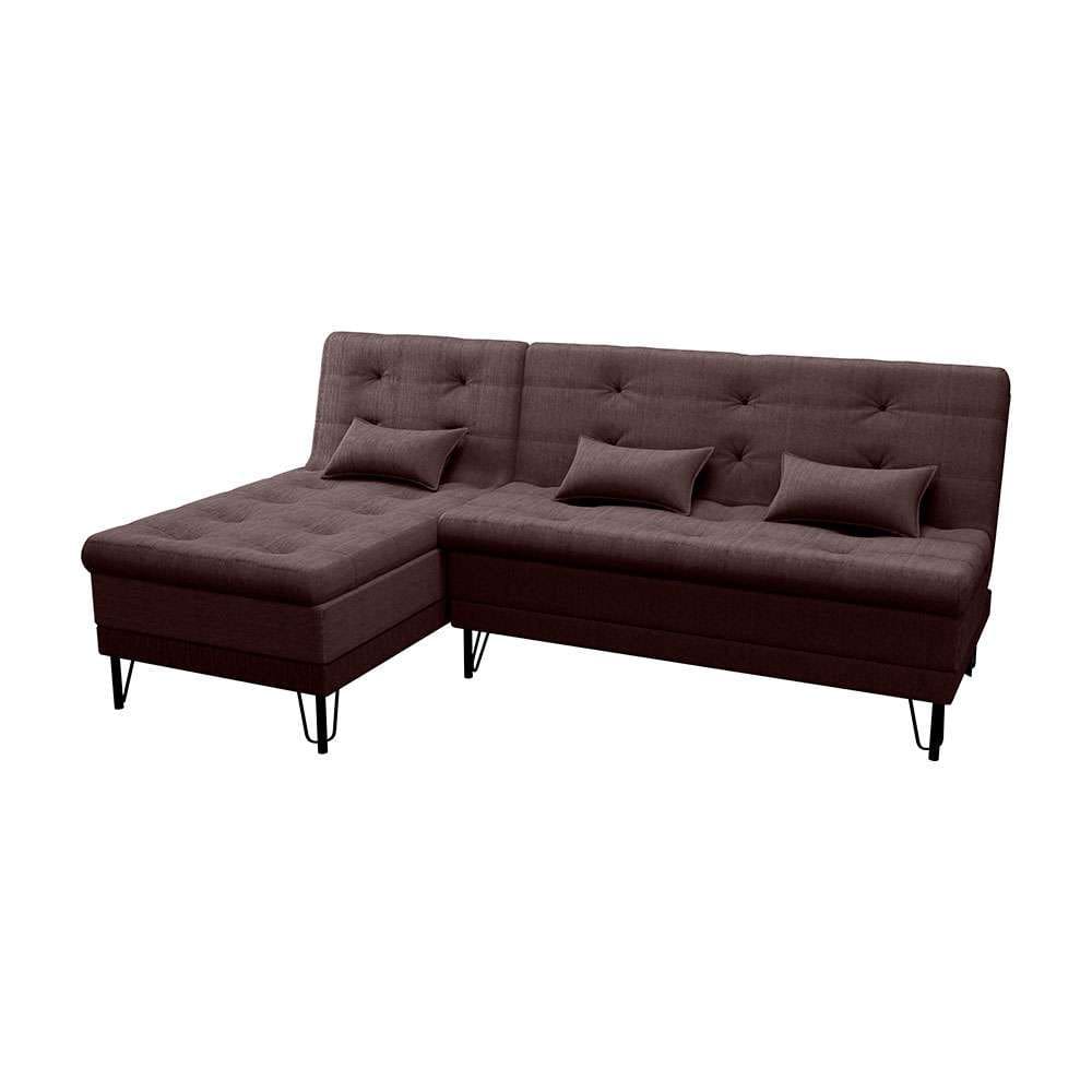 sofá-cama casal 3 lugares com chaise nice suede marrom