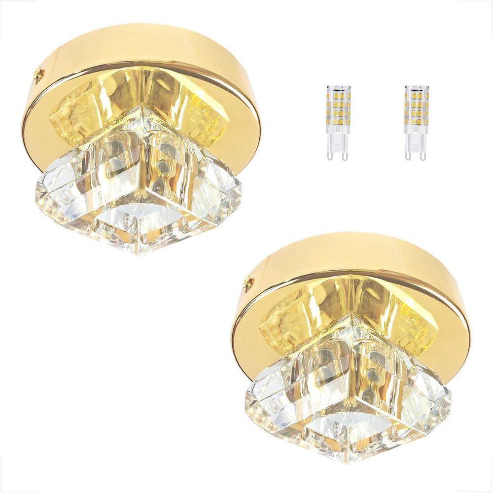 Kit 2 Plafon Spot Cristal Dourado Sobrepor Banheiro Bet46 +