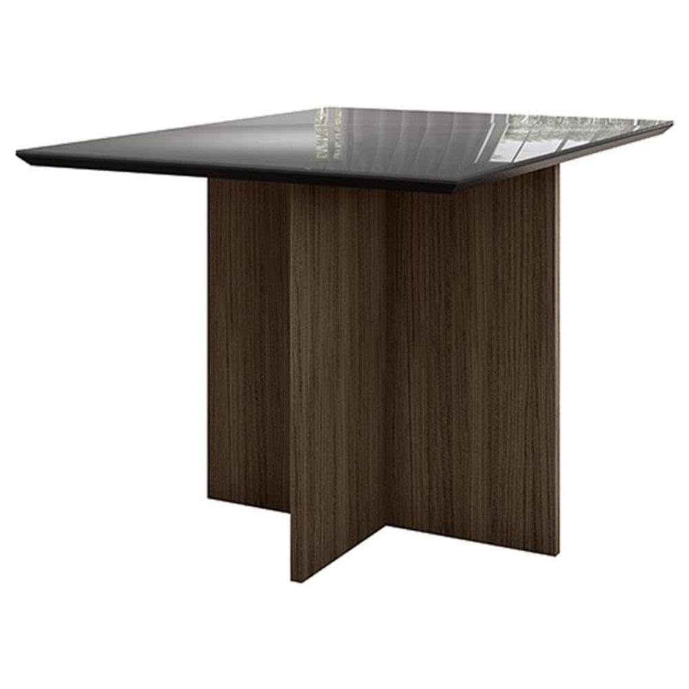 Mesa de Jantar 120cm Helo com Vidro Amêndoa Grafite – Poliman