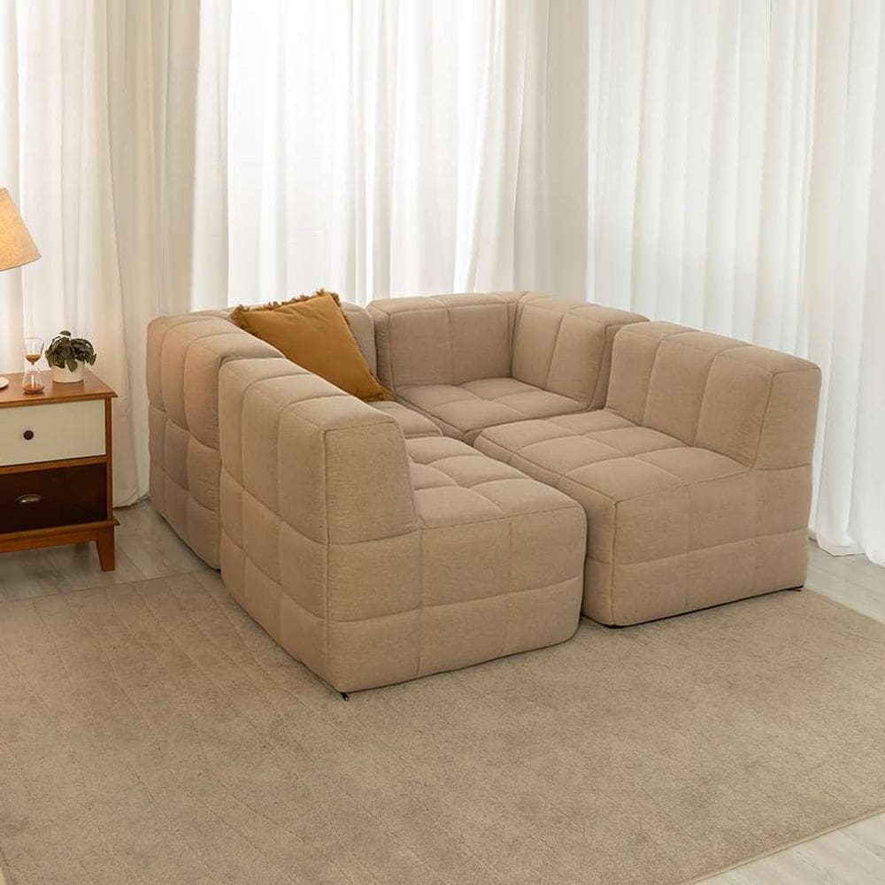 sofá guldi popup com 2 módulos canto e 2 centrais linho bege