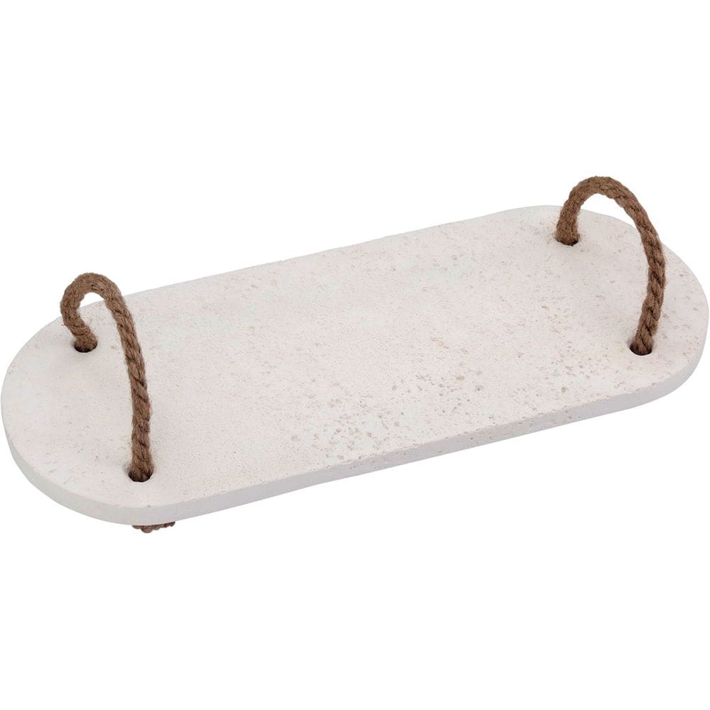 BANDEJA DECORATIVA PARA SEVIR LAVABO ALÇA FIBRA MARMORE 1x14x34cm BRANCO