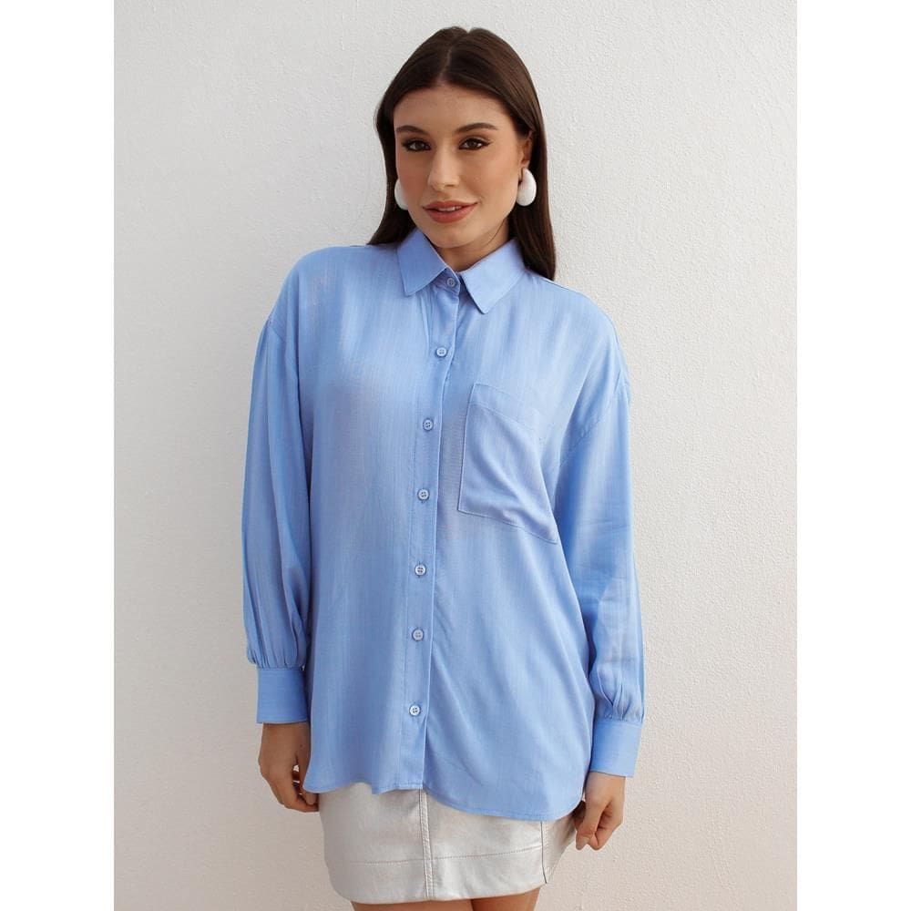 Camisa Feminina Linho Manga Longa Alfaiataria Trama